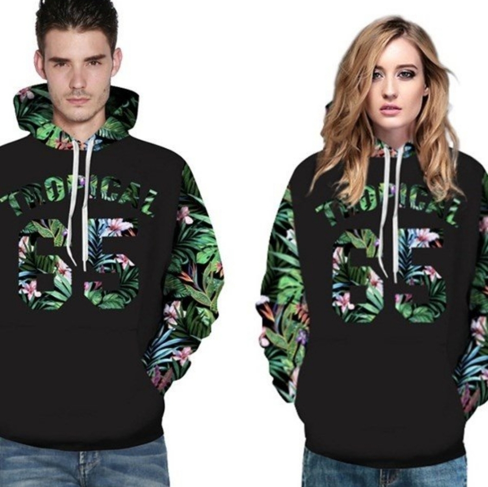 Cool Long Sleeve 3D Painted Tropicsl Unisex Hoodie Size M